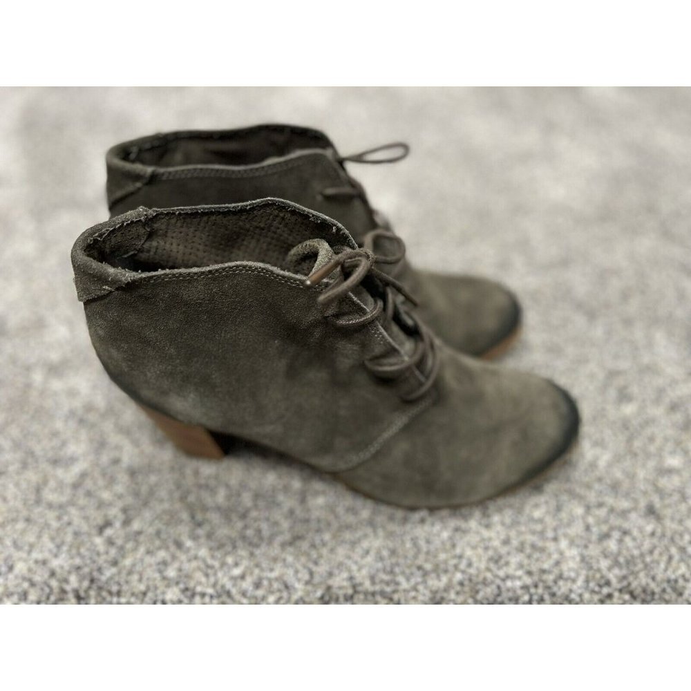 TOMS Lunata  Lace Up Ankle Boots Block Heel Green Size 11 EUC